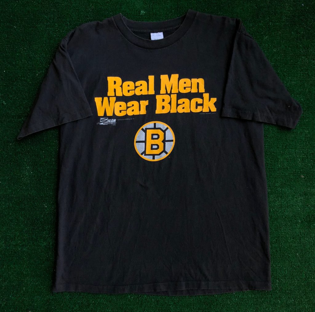 1990 Boston Bruins Real Men Wear Black Salem Sportswear NHL T 