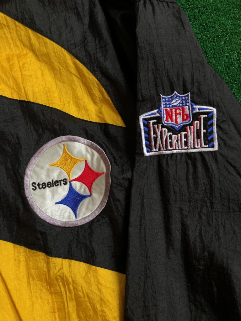 vintage 90's pittsburgh steelers pro player nfl windbreaker jacket bumble bee