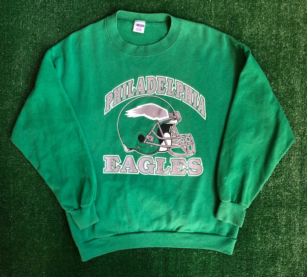 90âs Philadelphia Eagles Kelly Green Trench NFL Crewneck Sweatshirt Size Large â Rare VNTG