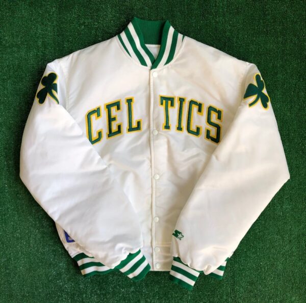 90â€™s Boston Celtics Starter Satin NBA Bomber Jacket Size Large â€“ Rare VNTG
