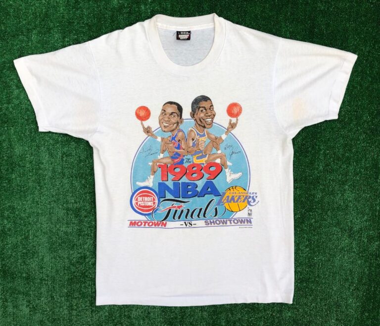 1989 Los Angeles Lakers vs Detroit Pistons NBA Finals Caricature T Shirt Size Large â Rare VNTG