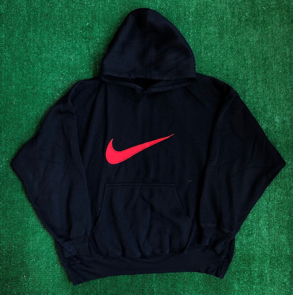 Verdwijnen zonlicht Maakte zich klaar 90's Nike Big Swoosh Bootleg Grey Tag Hooded Sweatshirt Size XL – Rare VNTG