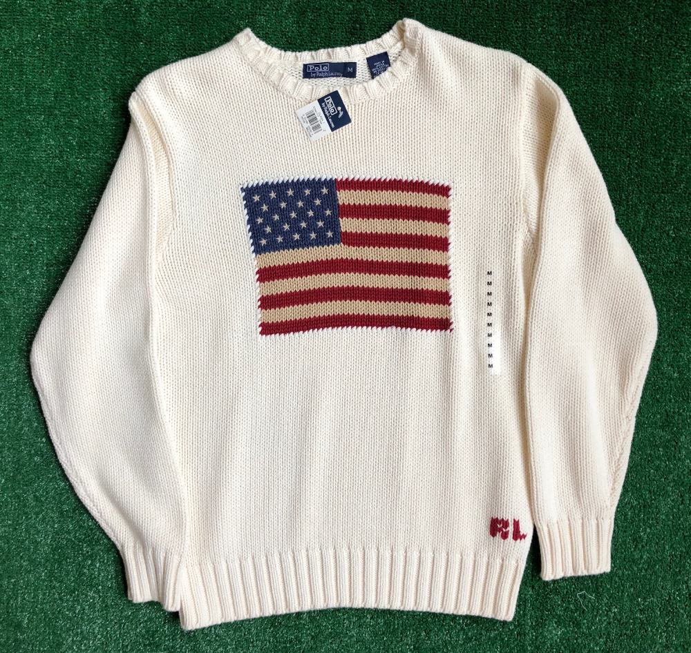 natuurpark troon Welkom 90's Polo Ralph Lauren USA Flag Knit Sweater Crewneck Cream Size Medium –  Rare VNTG