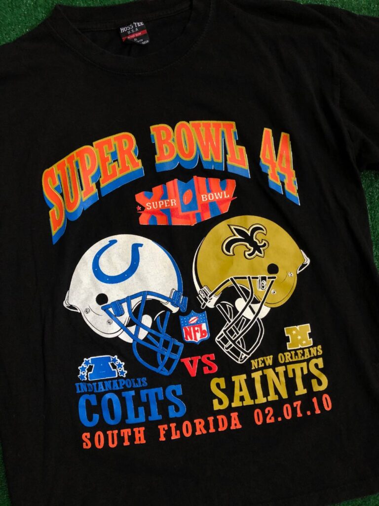 2010 Super Bowl XLIV Indianapolis Colts VS New Orleans Saints NFL T Shirt Size XL â Rare VNTG