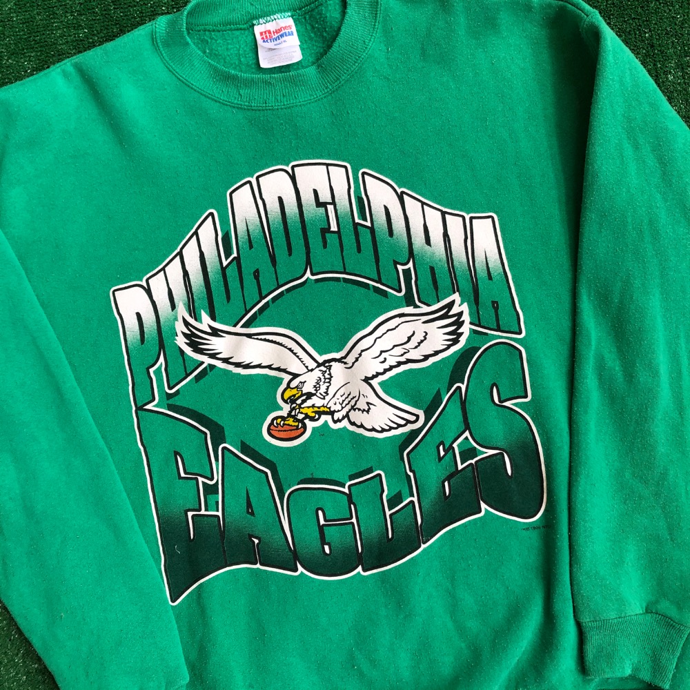 Vintage 90's Nootmuskaat Heren XL Kelly Green Philadelphia Eagles Crewneck Sweatshirt Kleding Gender-neutrale kleding volwassenen Hoodies & Sweatshirts Sweatshirts 