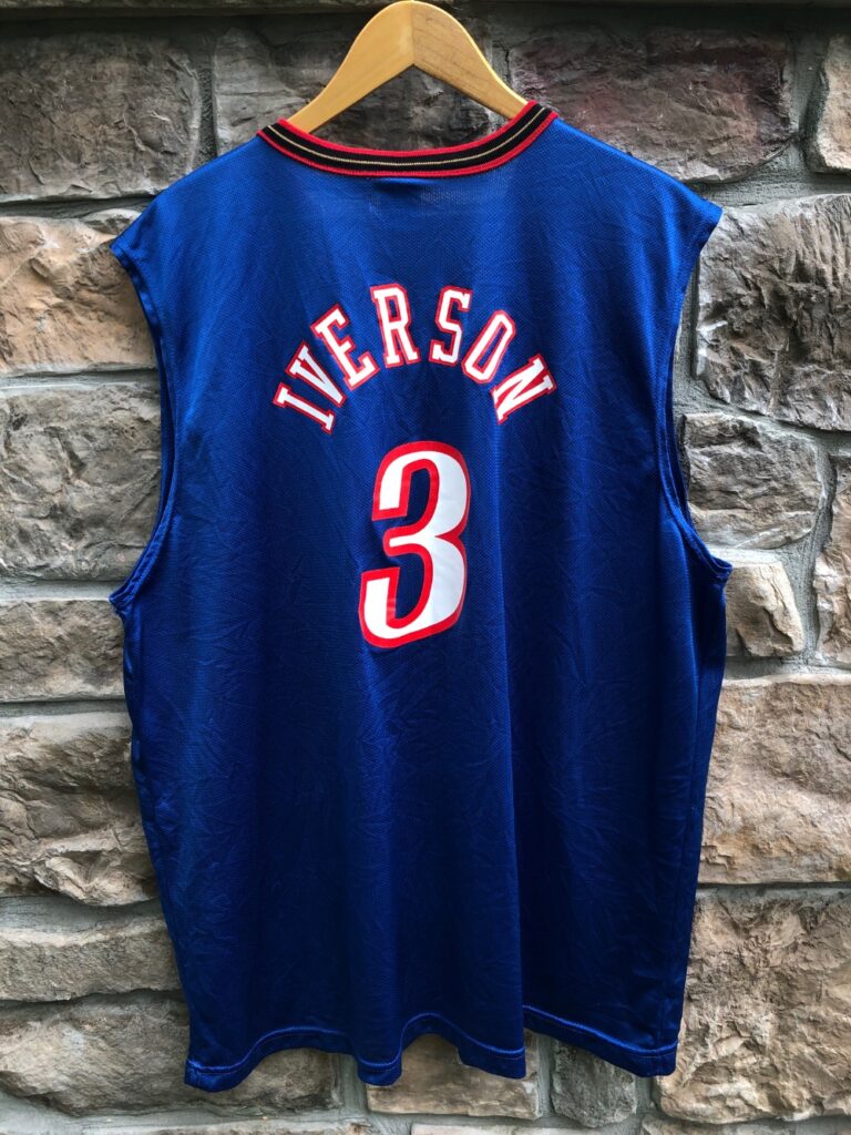 NBA PHILADELPHIA SIXERS 76ERS SHIRT JERSEY CHAMPION ALLEN IVERSON #3 BLUE  SIZE M