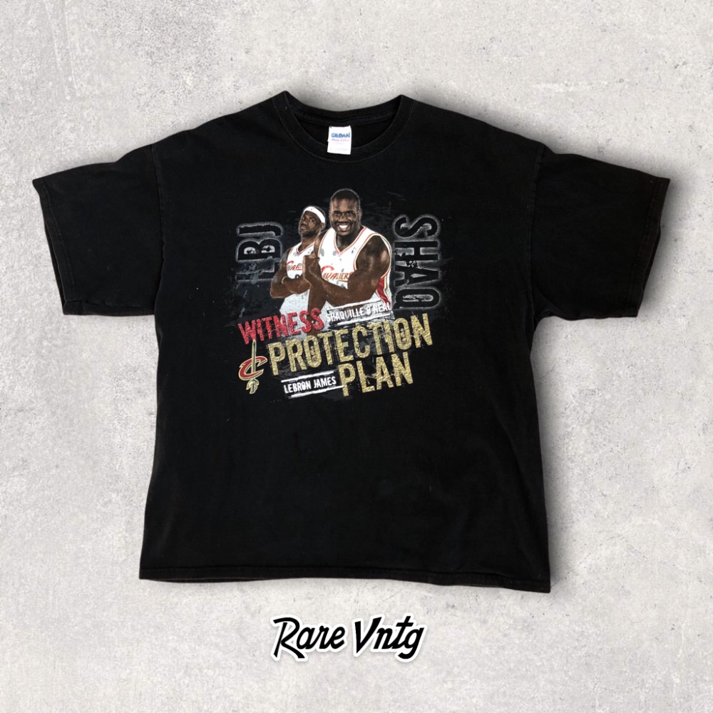 2009 LeBron James Shaq Cleveland Cavaliers Witness Protection NBA T Shirt  Size XL – Rare VNTG