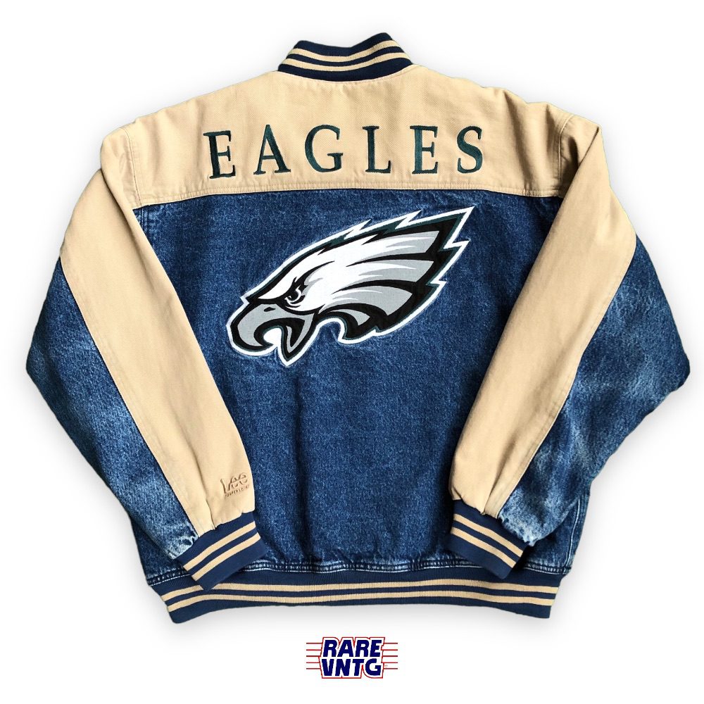 90's Philadelphia Eagles Lee Denim NFL Varsity Bomber Jacket Size